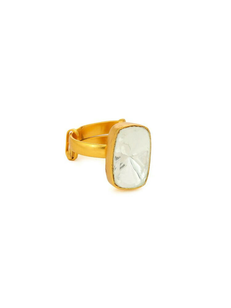 Kundan Gold plated Emarald cut Ring - Ruby Raang | Grocsy