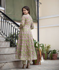 Kaajh Women's Green Floral Anarkali Kurta Pant Set | Grocsy
