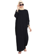 Bashariya Elegant Kaftan Abaya In Free Size With Contrast Detailings-Black | Grocsy