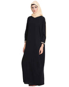 Bashariya Elegant Kaftan Abaya In Free Size With Contrast Detailings-Black | Grocsy