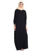 Bashariya Elegant Kaftan Abaya In Free Size With Contrast Detailings-Black | Grocsy