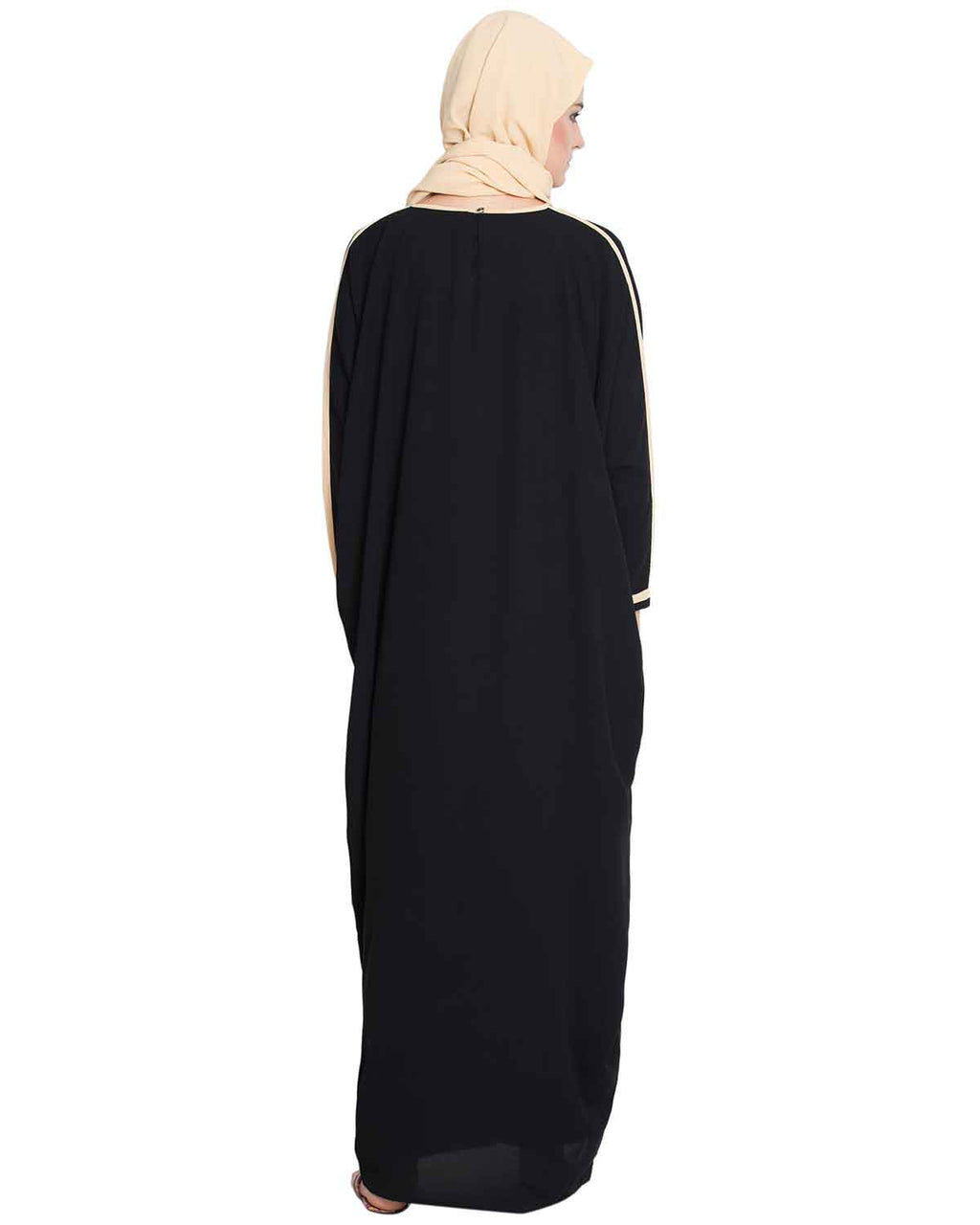 Bashariya Elegant Kaftan Abaya In Free Size With Contrast Detailings-Black | Grocsy