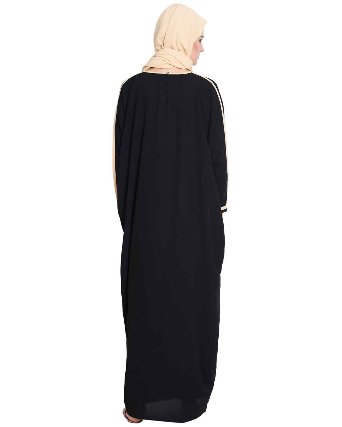 Bashariya Elegant Kaftan Abaya In Free Size With Contrast Detailings-Black | Grocsy