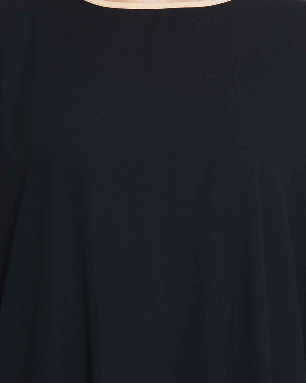 Bashariya Elegant Kaftan Abaya In Free Size With Contrast Detailings-Black | Grocsy