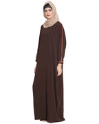 Bashariya Elegant Kaftan Abaya In Free Size With Contrast Detailings-Brown | Grocsy