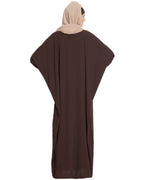 Bashariya Elegant Kaftan Abaya In Free Size With Contrast Detailings-Brown | Grocsy