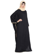 Bashariya Elegant Kaftan Abaya In Free Size With Contrast Detailings-Black Fawn | Grocsy