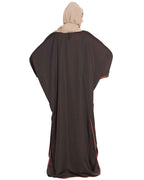 Bashariya Elegant Kaftan Abaya In Free Size With Contrast Detailings-Brown Rust | Grocsy