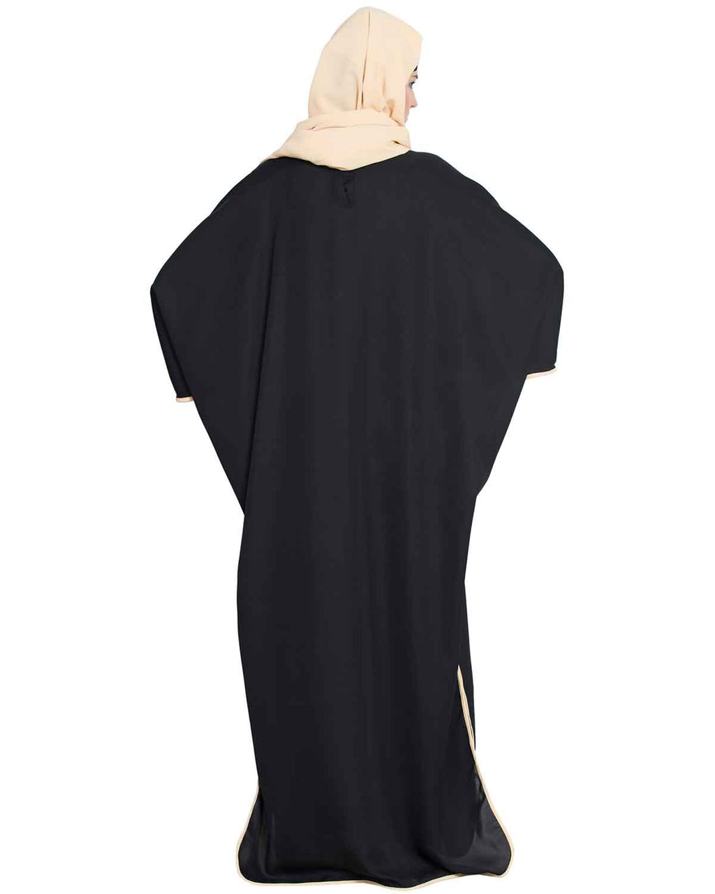 Bashariya Elegant Kaftan Abaya In Free Size With Contrast Detailings-Black Fawn | Grocsy