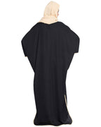 Bashariya Elegant Kaftan Abaya In Free Size With Contrast Detailings-Black Fawn | Grocsy