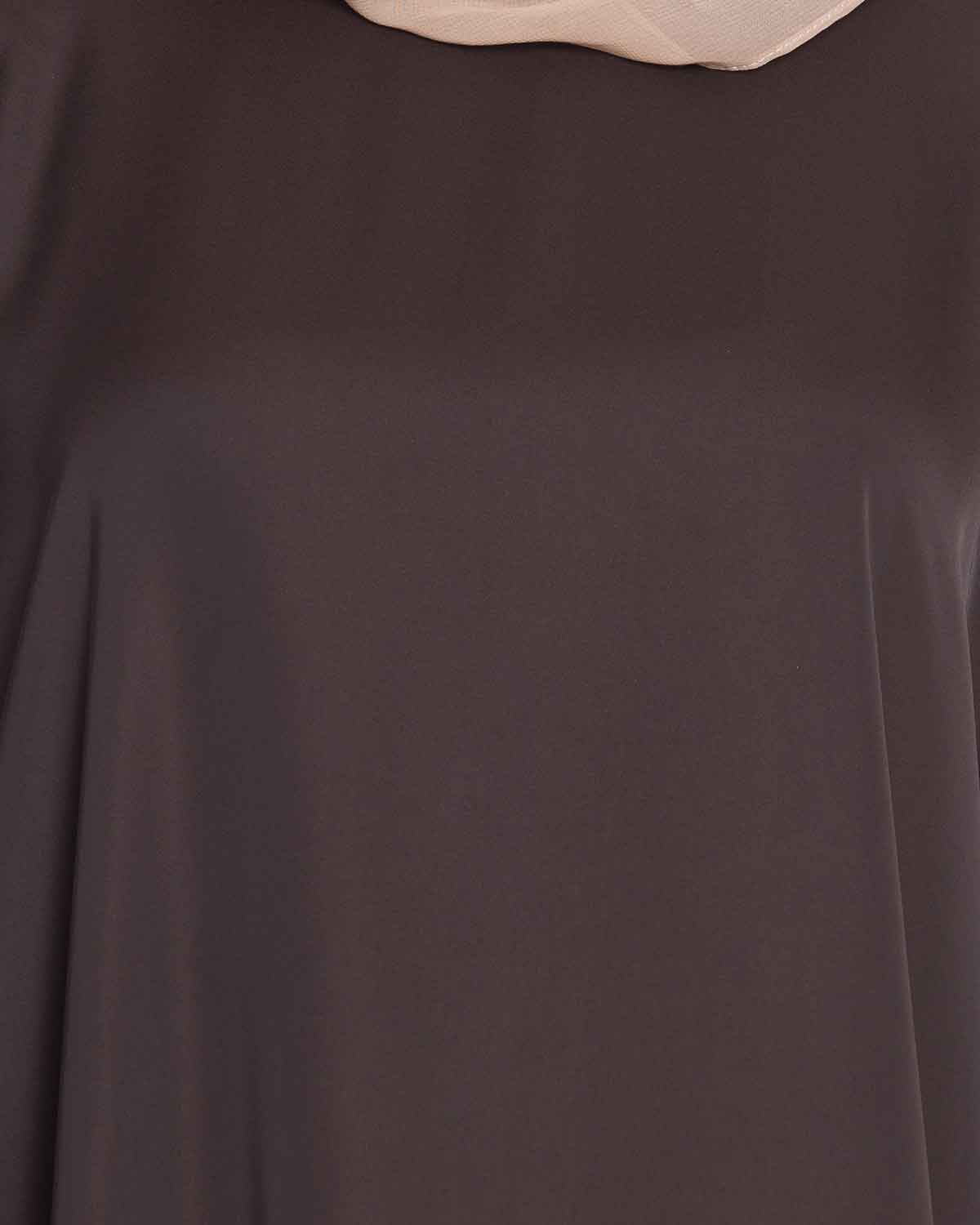 Bashariya Elegant Kaftan Abaya In Free Size With Contrast Detailings-Brown Rust | Grocsy