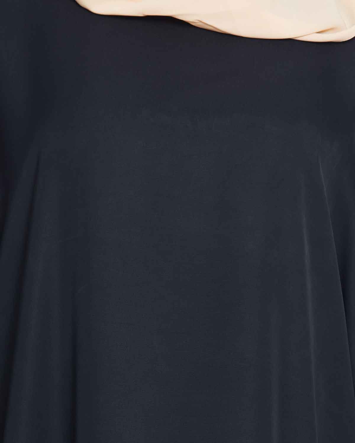 Bashariya Elegant Kaftan Abaya In Free Size With Contrast Detailings-Black Fawn | Grocsy