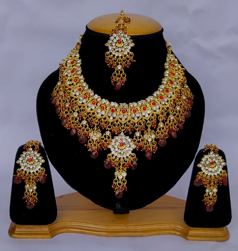 Joban Fashion Hand Made High Quality Gold Plated Base Metal Alloy Kundan Stone Studded Kundan Jewellery Set | Grocsy