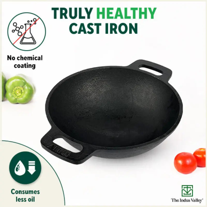 The Indus Valley CASTrong Cast Iron Cookware Set: Tawa+ Kadai+ Fry Pan, Kitchen Set for Home, Pre-seasoned, 100% Pure, Toxin-free, Tadka Pan | Grocsy