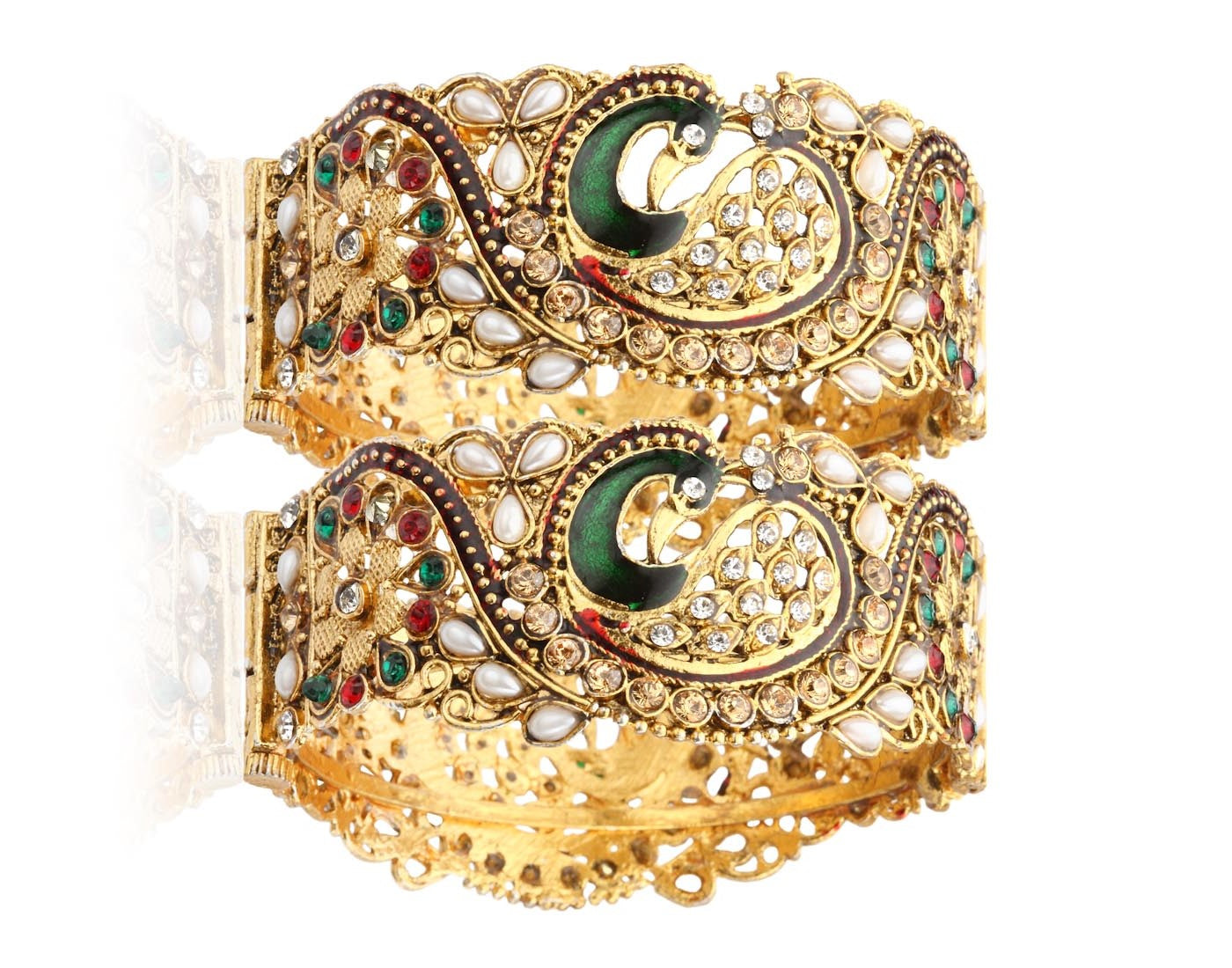 Gold-Polished Alloy Claasic Rajasthani Style Peacock Bangle Set - The Pari | Grocsy