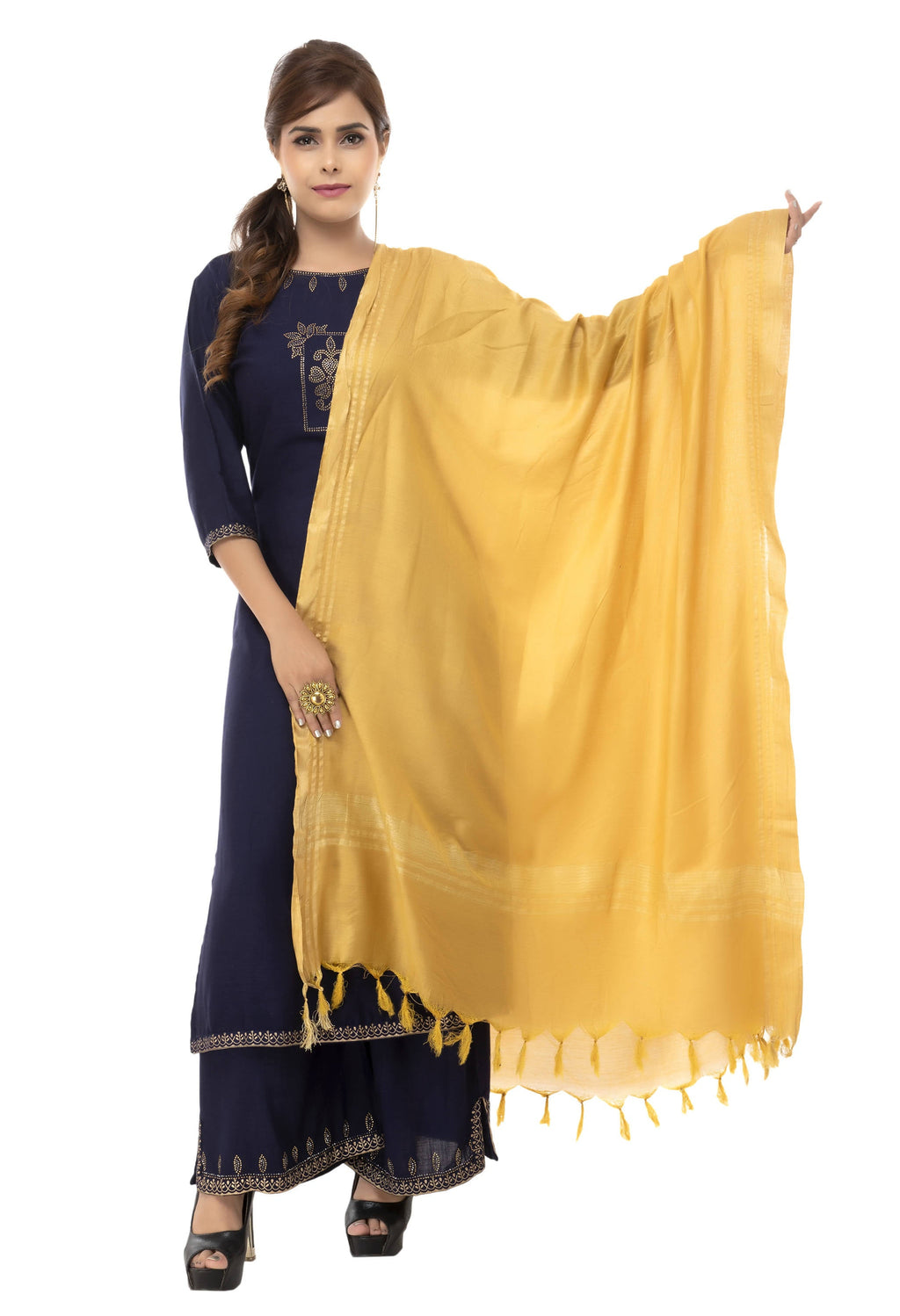 Mominos Fashion Moeza Slub Cotton Golden Dupatta | Grocsy