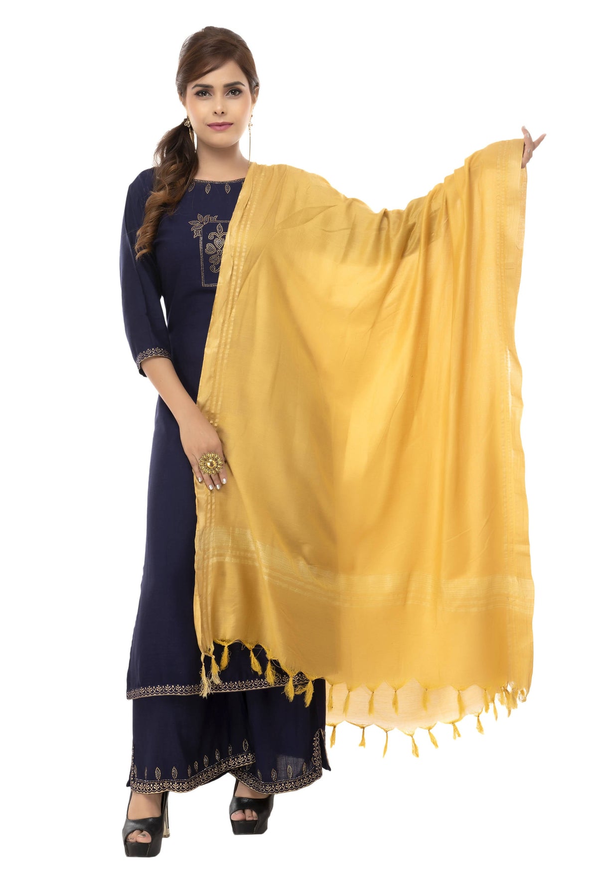 Mominos Fashion Moeza Slub Cotton Golden Dupatta | Grocsy