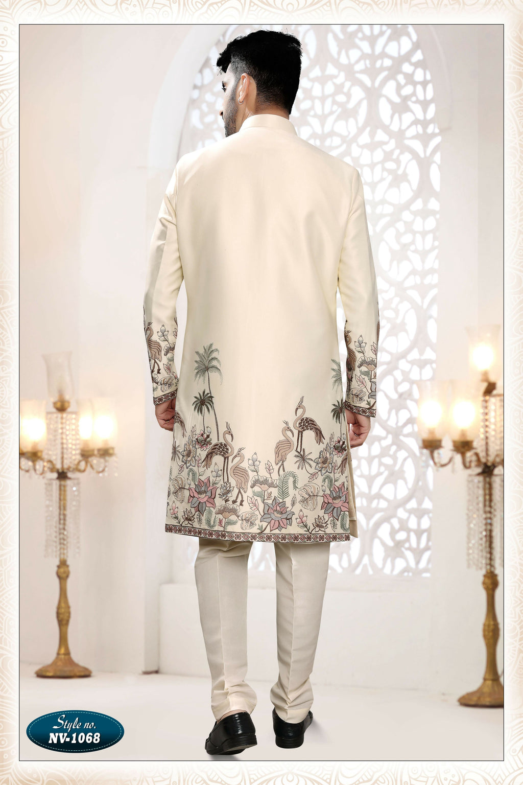 Joban Fashion Men's Cream Straight Silk Thread And Sequence Embroidery All Over 3 Pc Kurta Set | Grocsy