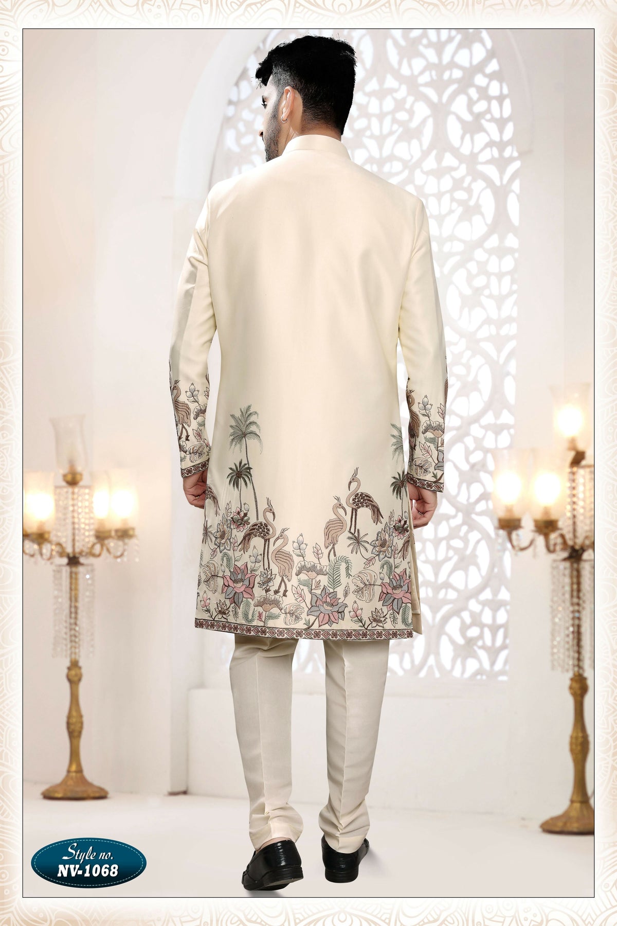 Joban Fashion Men's Cream Straight Silk Thread And Sequence Embroidery All Over 3 Pc Kurta Set | Grocsy