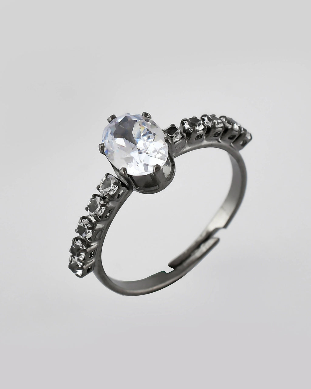 VOJ white CZ-detail Stainless Steel Cubic Zirconia Rhodium Plated Adjustable Finger Ring | Grocsy