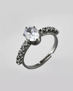 VOJ white CZ-detail Stainless Steel Cubic Zirconia Rhodium Plated Adjustable Finger Ring | Grocsy