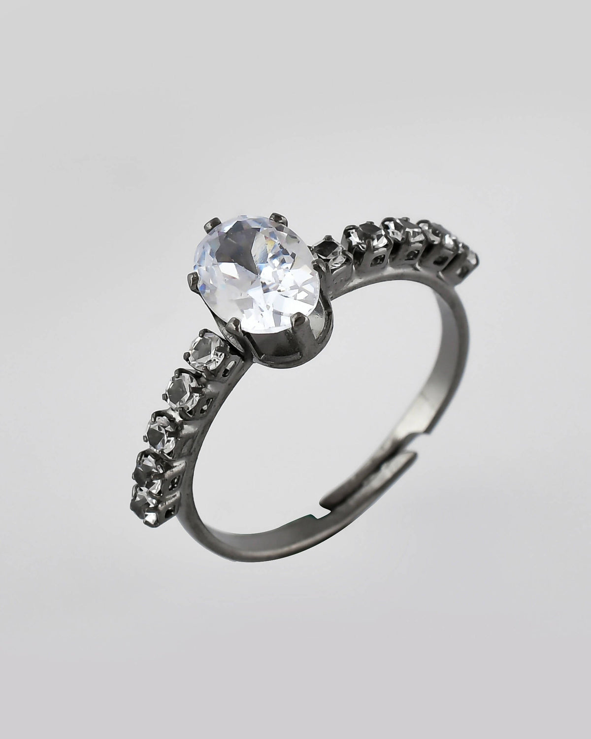 VOJ white CZ-detail Stainless Steel Cubic Zirconia Rhodium Plated Adjustable Finger Ring | Grocsy