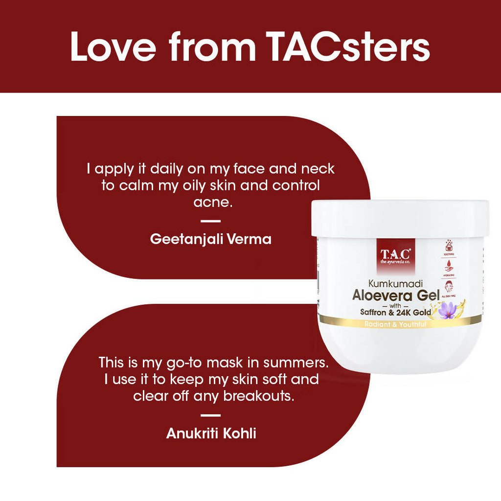 TAC - The Ayurveda Co. Kumkumadi Natural Aloevera Gel for Face & Body with Saffron & 24K Gold Flakes | Grocsy