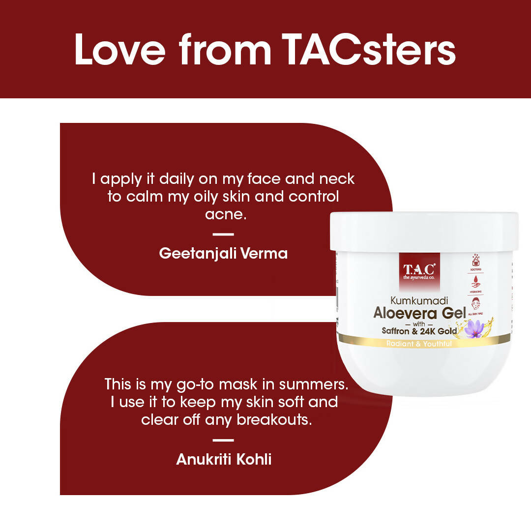 TAC - The Ayurveda Co. Kumkumadi Natural Aloevera Gel for Face & Body with Saffron & 24K Gold Flakes | Grocsy