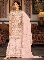 Vegaa Fashion Light Peach Georgette Ebroidered Designer Sharara Suit | Grocsy