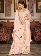 Vegaa Fashion Light Peach Georgette Ebroidered Designer Sharara Suit | Grocsy
