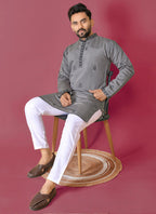 Prazu Fashion Dark Grey Roman Silk Handwork Kurta With Pajama | Grocsy