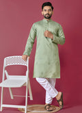 Prazu Fashion Light Green Roman Silk Handwork Kurta With Pajama | Grocsy