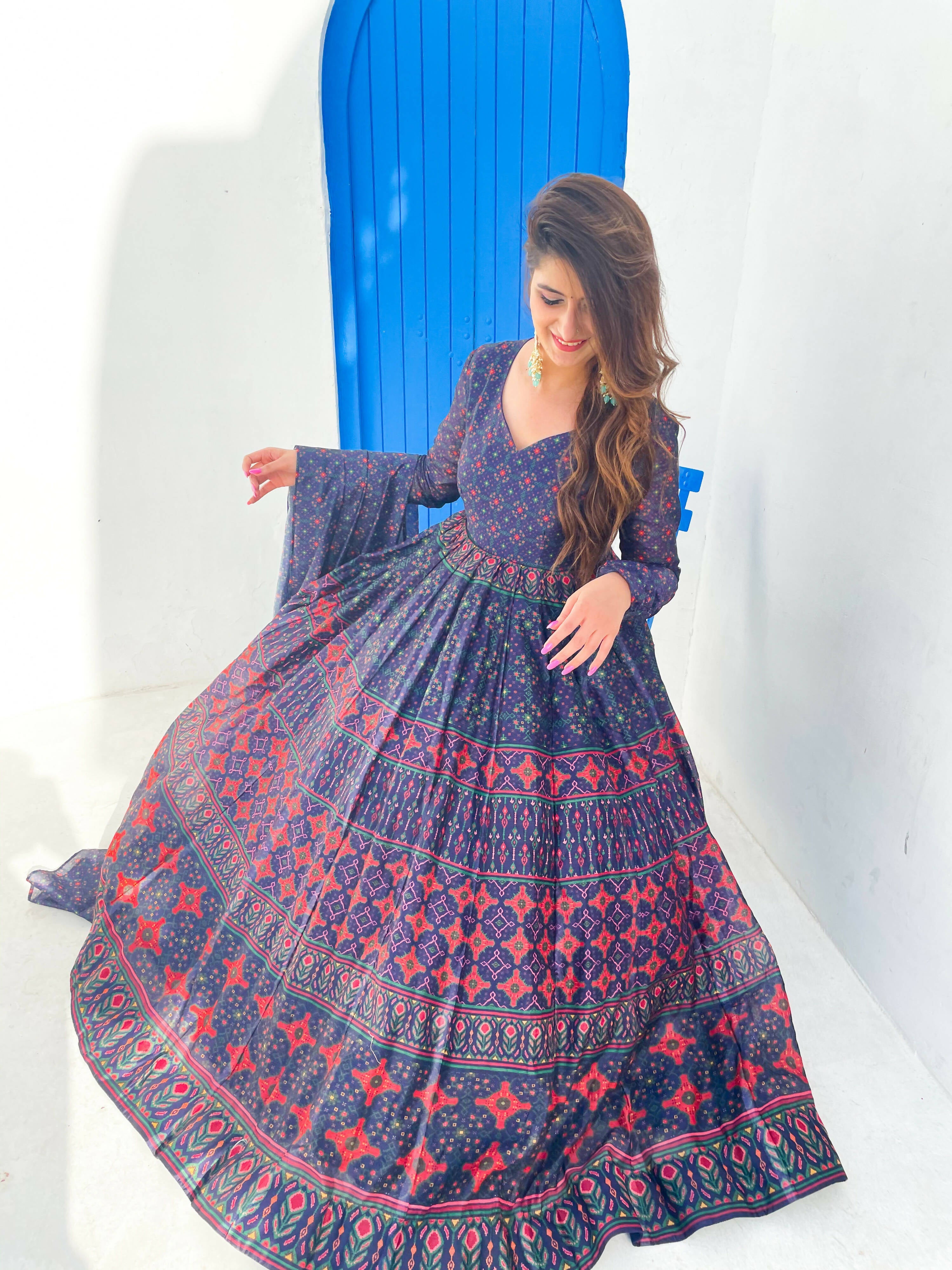 Partywear Designer Blue Chanderi Suit - Anbazaar | Grocsy
