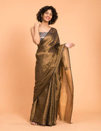 Suta Black Gold Woven Design Zari Pure Linen Saree | Grocsy