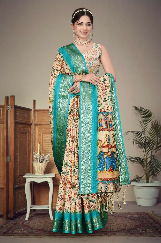 PR Fashion Multi Heavy Rich Cotton Silk Digital Print & Jacquard Saree | Grocsy