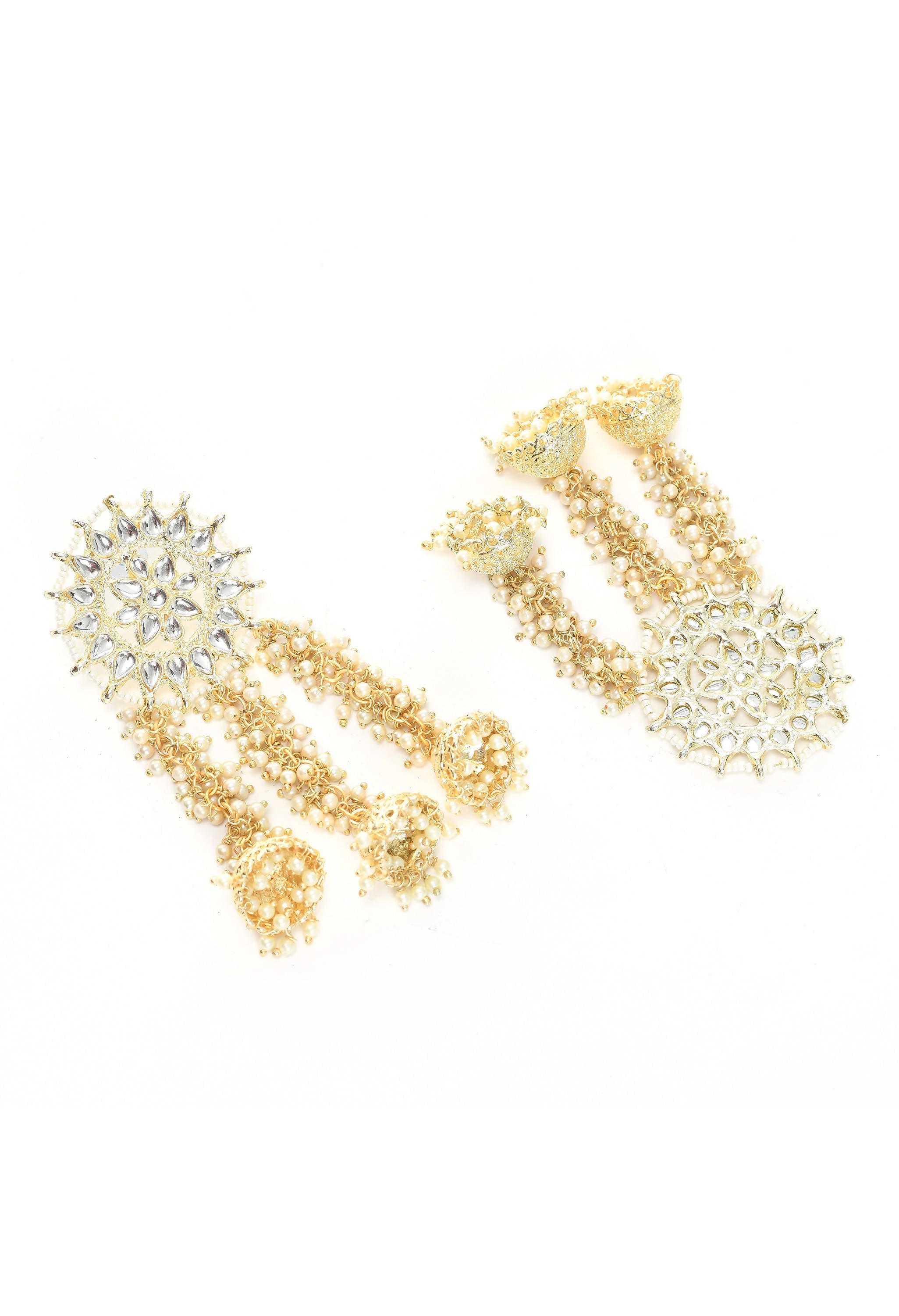 Mominos Fashion Johar Kamal Golden Plated Earrings With Kundan & Pearls