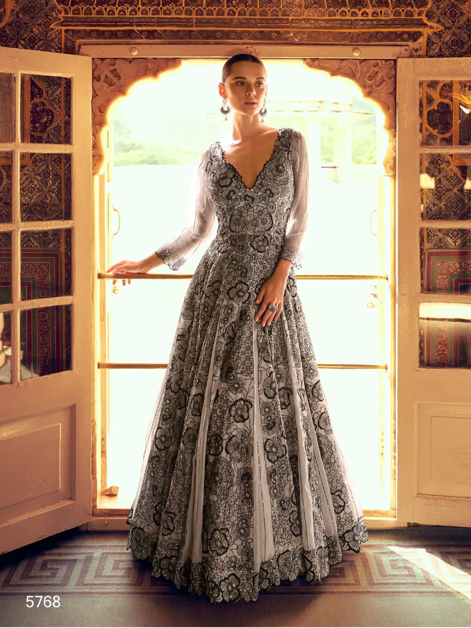 Aarshi Fashions Grey Geogette Wedding Gowns | Grocsy