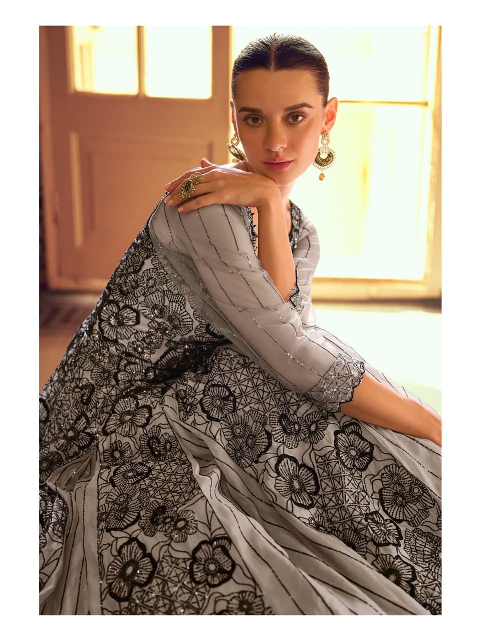 Aarshi Fashions Grey Geogette Wedding Gowns | Grocsy