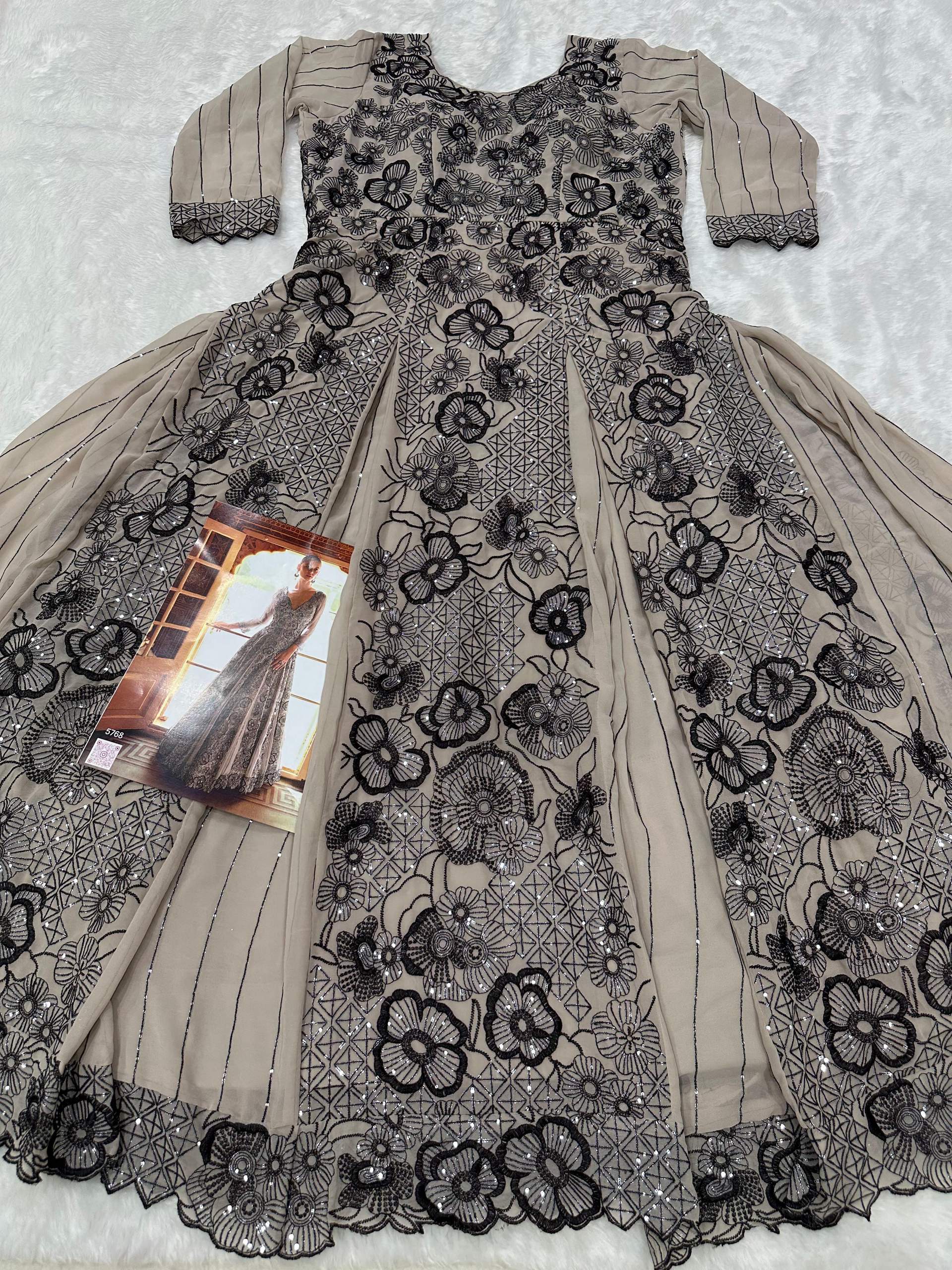 Aarshi Fashions Grey Geogette Wedding Gowns | Grocsy