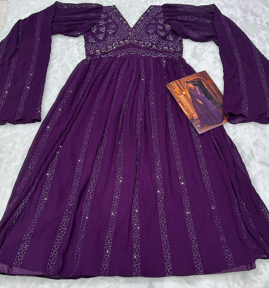 Aarshi Fashions Purple Geogette Wedding Gowns | Grocsy
