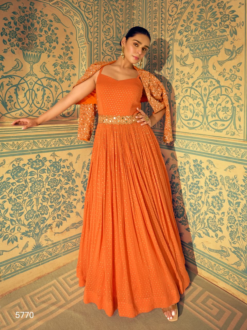 Aarshi Fashions Orange Silk Wedding Gowns | Grocsy
