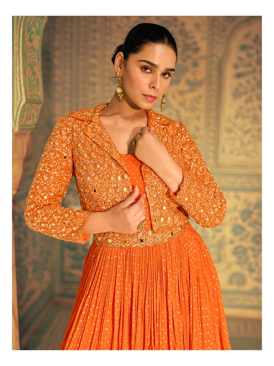 Aarshi Fashions Orange Silk Wedding Gowns | Grocsy