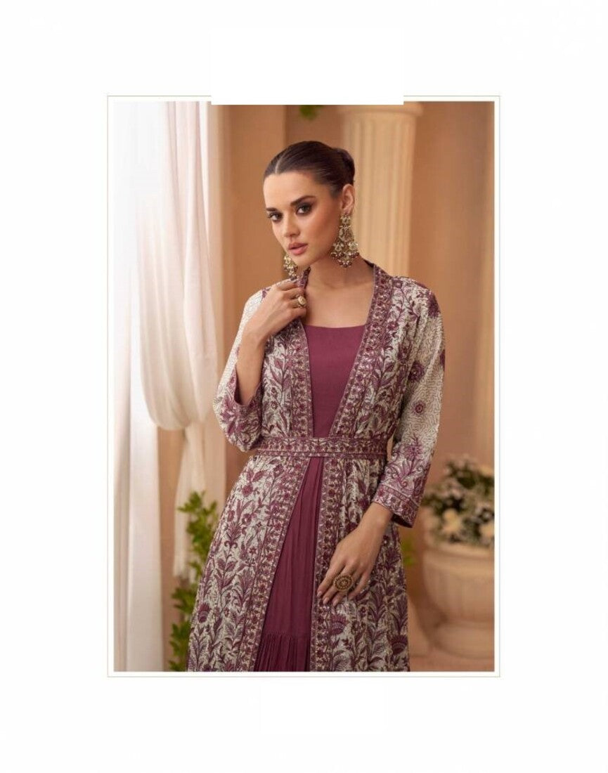 Aarshi Fashions Heavy Silks Purple Long Top With Silk Shrug | Grocsy