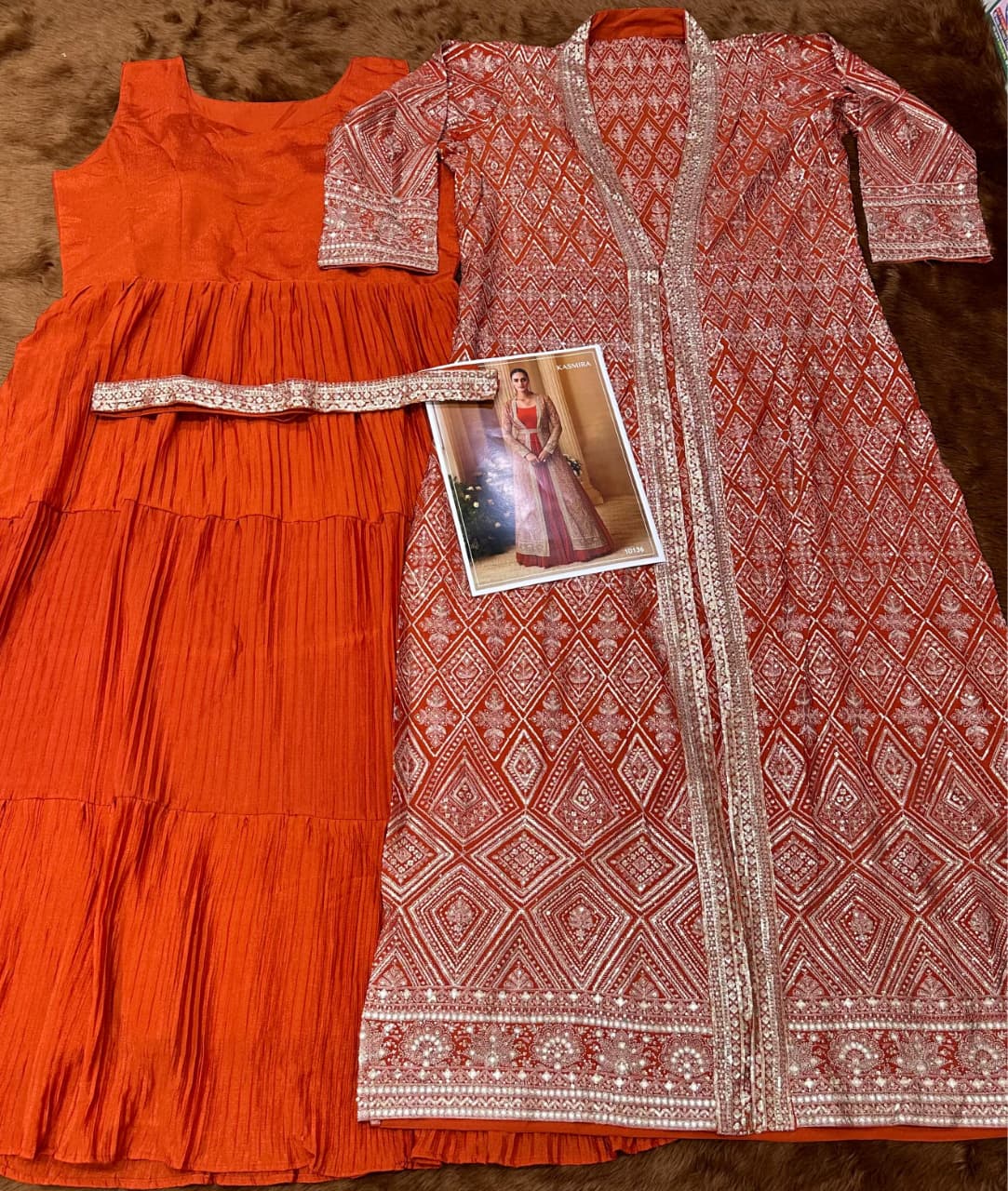 Aarshi Fashions Heavy Silks Orange Long Top With Silk Shrug | Grocsy