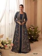 Aarshi Fashions Heavy Silks Teal Long Top With Silk Shrug | Grocsy