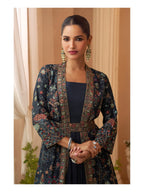 Aarshi Fashions Heavy Silks Teal Long Top With Silk Shrug | Grocsy