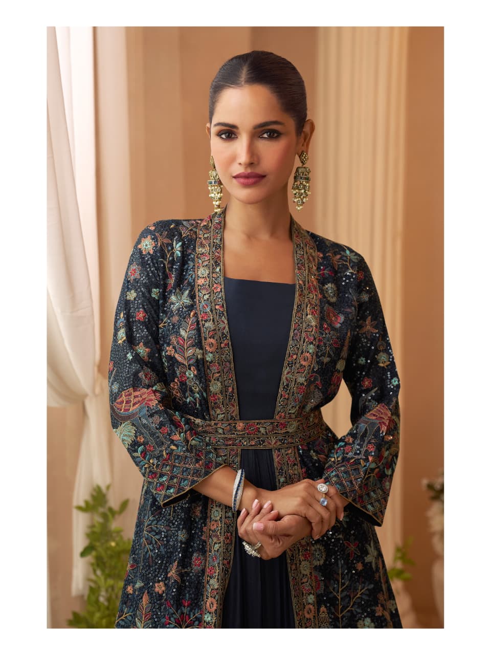 Aarshi Fashions Heavy Silks Teal Long Top With Silk Shrug | Grocsy