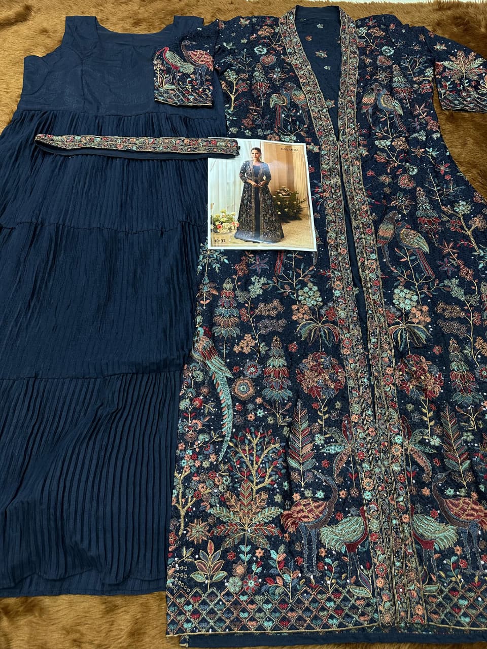 Aarshi Fashions Heavy Silks Teal Long Top With Silk Shrug | Grocsy