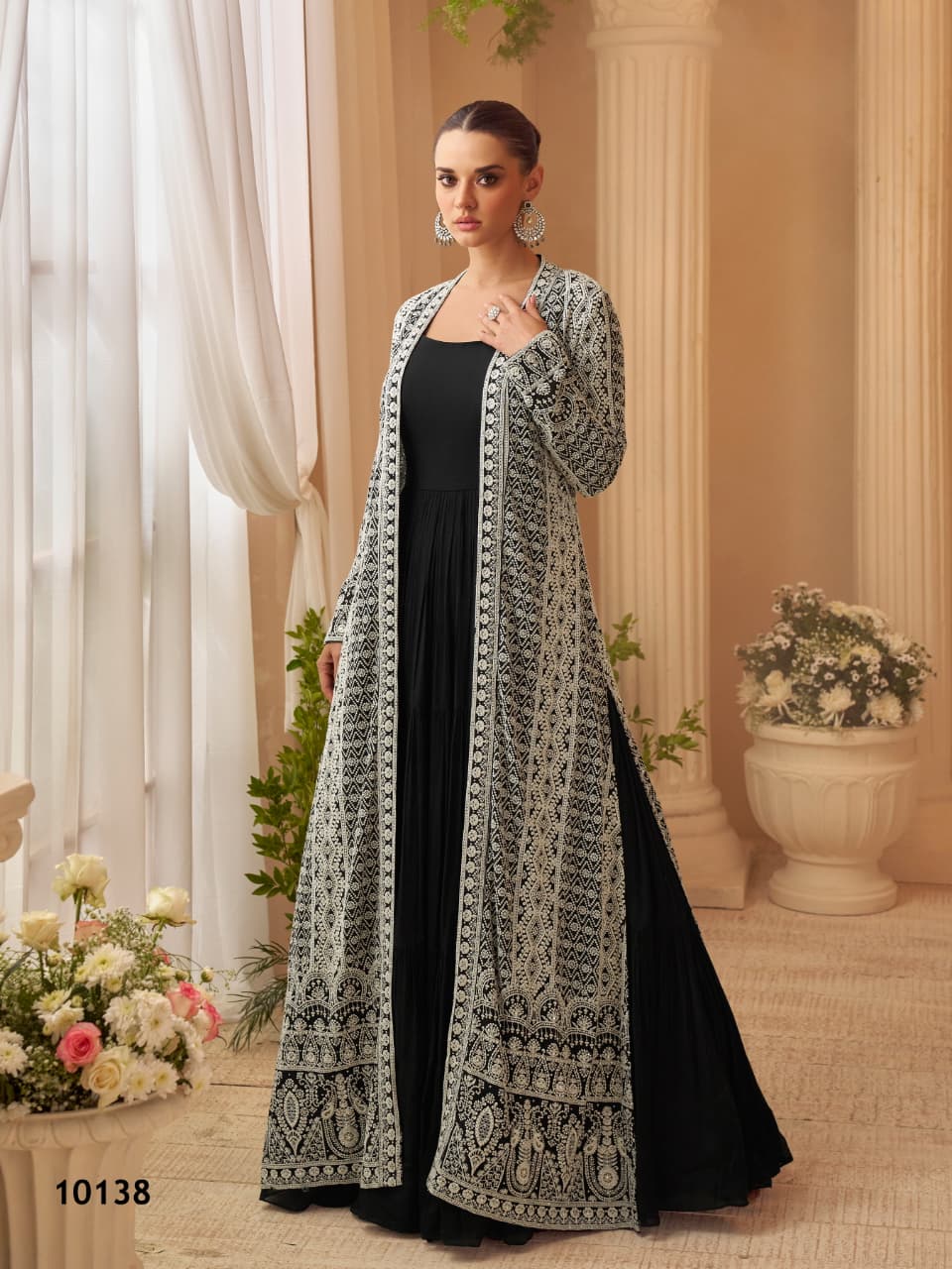 Aarshi Fashions Heavy Silks Black Long Top With Silk Shrug | Grocsy