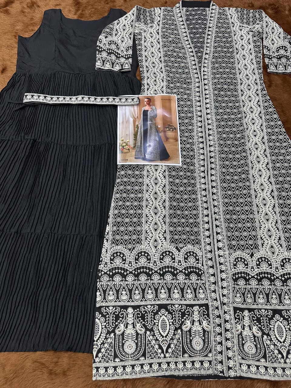 Aarshi Fashions Heavy Silks Black Long Top With Silk Shrug | Grocsy